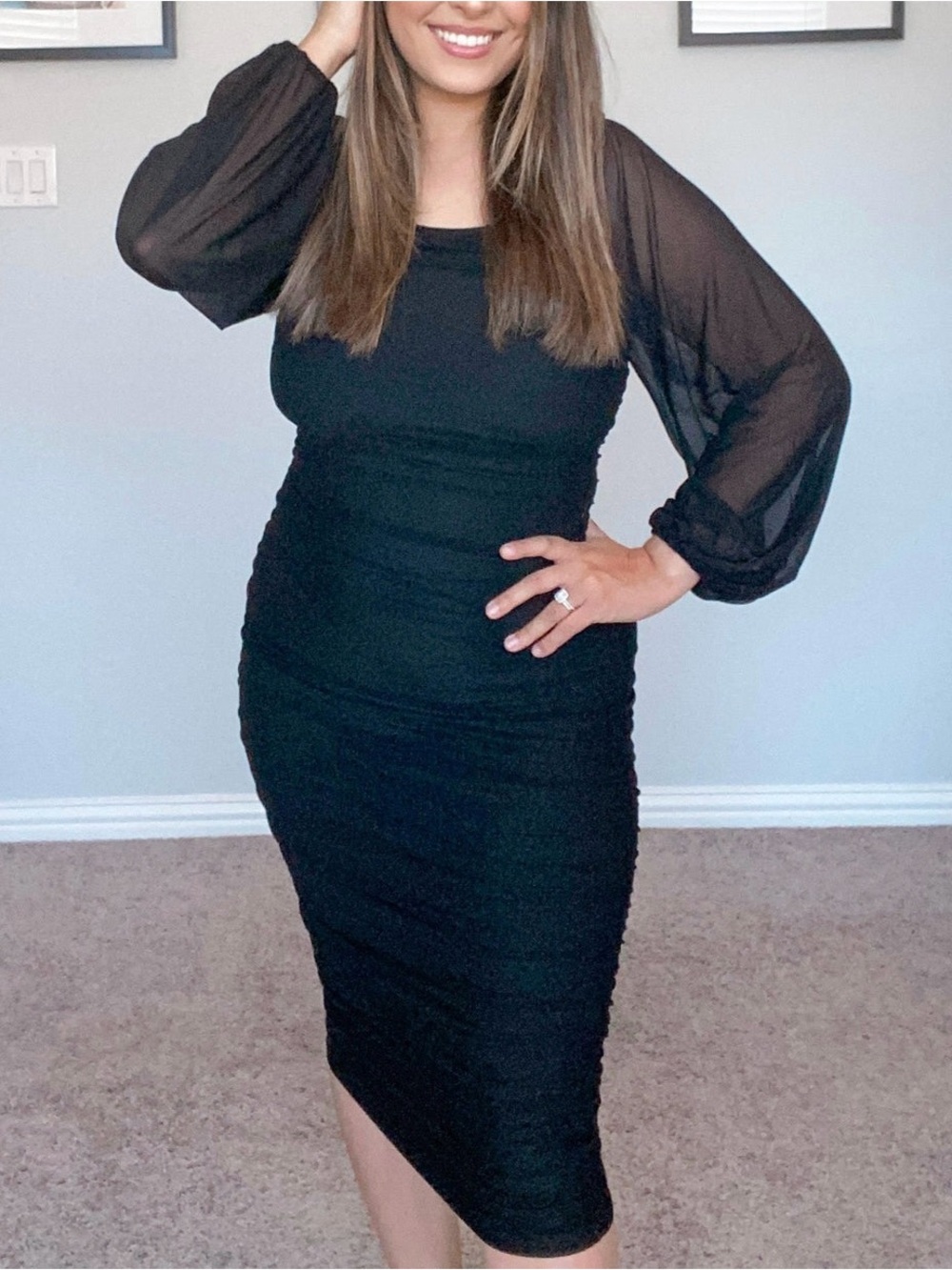NWT, ZESICA LONG‎ PUFF SLEEVE SQUARE NECK SEXY BODYCON MIDI DRESS